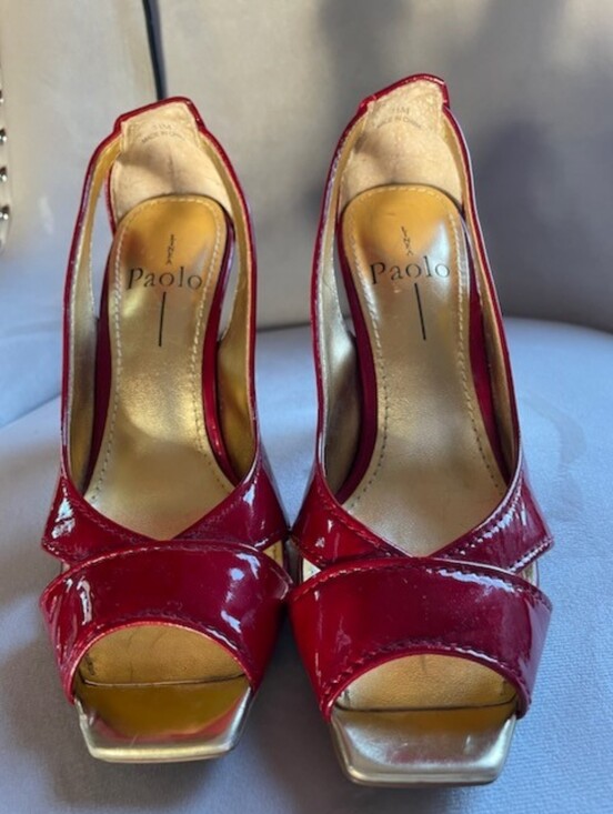 Paolo Shoes - Linea Paolo Red Patent Peep-Toe Platform Heels